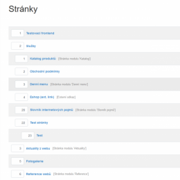 Přehled stránek webu
